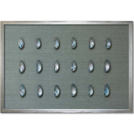 Teal Abalone Shells on Blue Silk - WJC Design